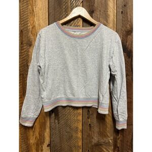 Cropped Sweatshirt Womens M Gray Pastel Stripe Cozy Soft Girl Y2K Casual